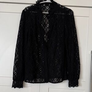 Sezane Black Lace Blouse